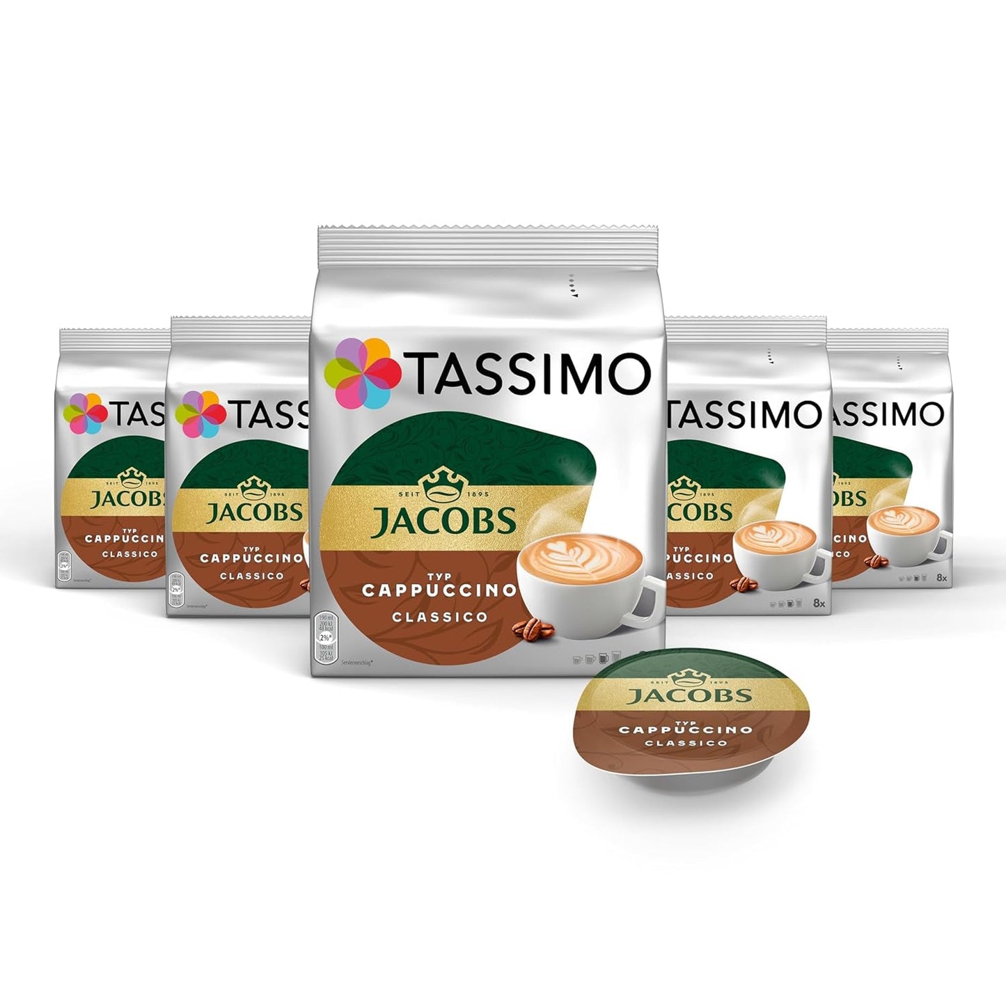 Tassimo Kapseln Jacobs Cappuccino Classico, 5 x 8 dosettes, 40 Kaffeekapseln