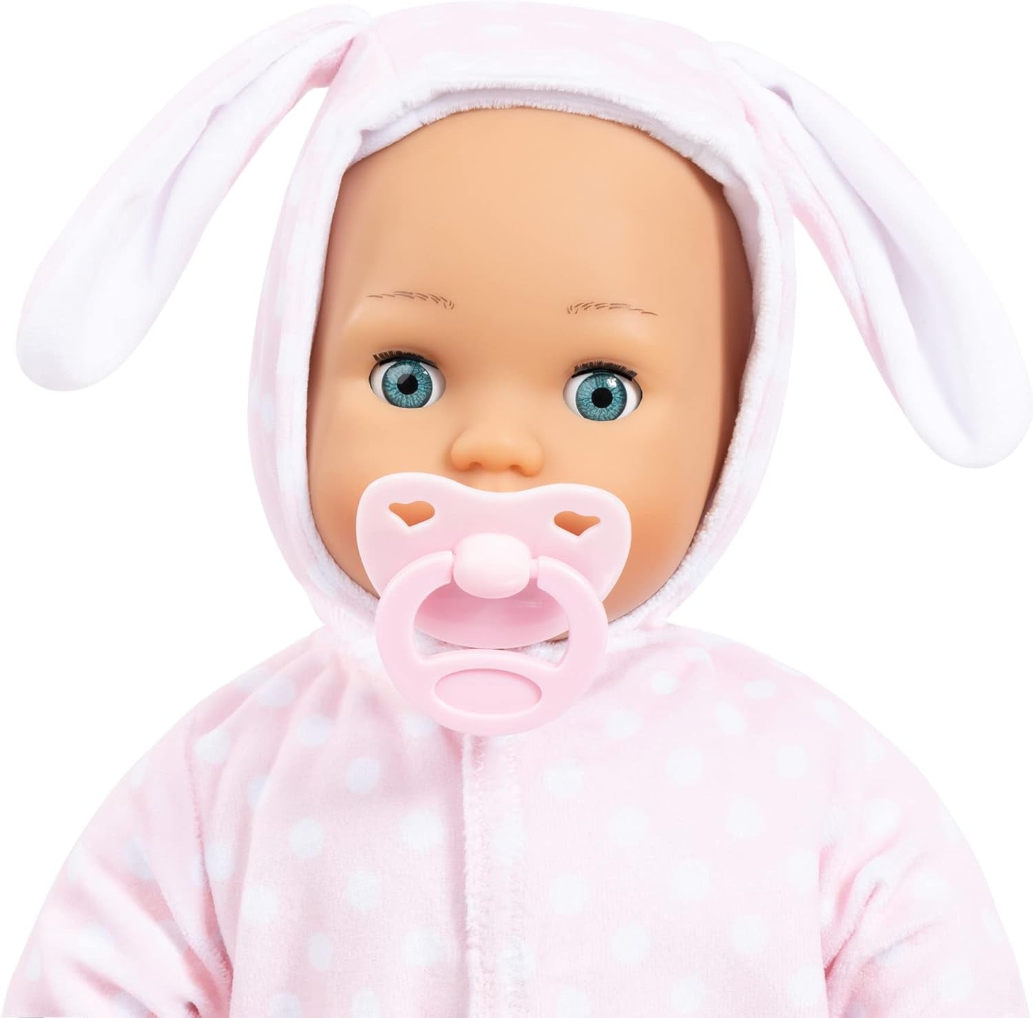 Bayer Design 93822AA Babypuppe Anna, spricht 24 Babylaute, weicher Körper, Schlafaugen, Schnuller, Flasche, 38 cm, rose, Small