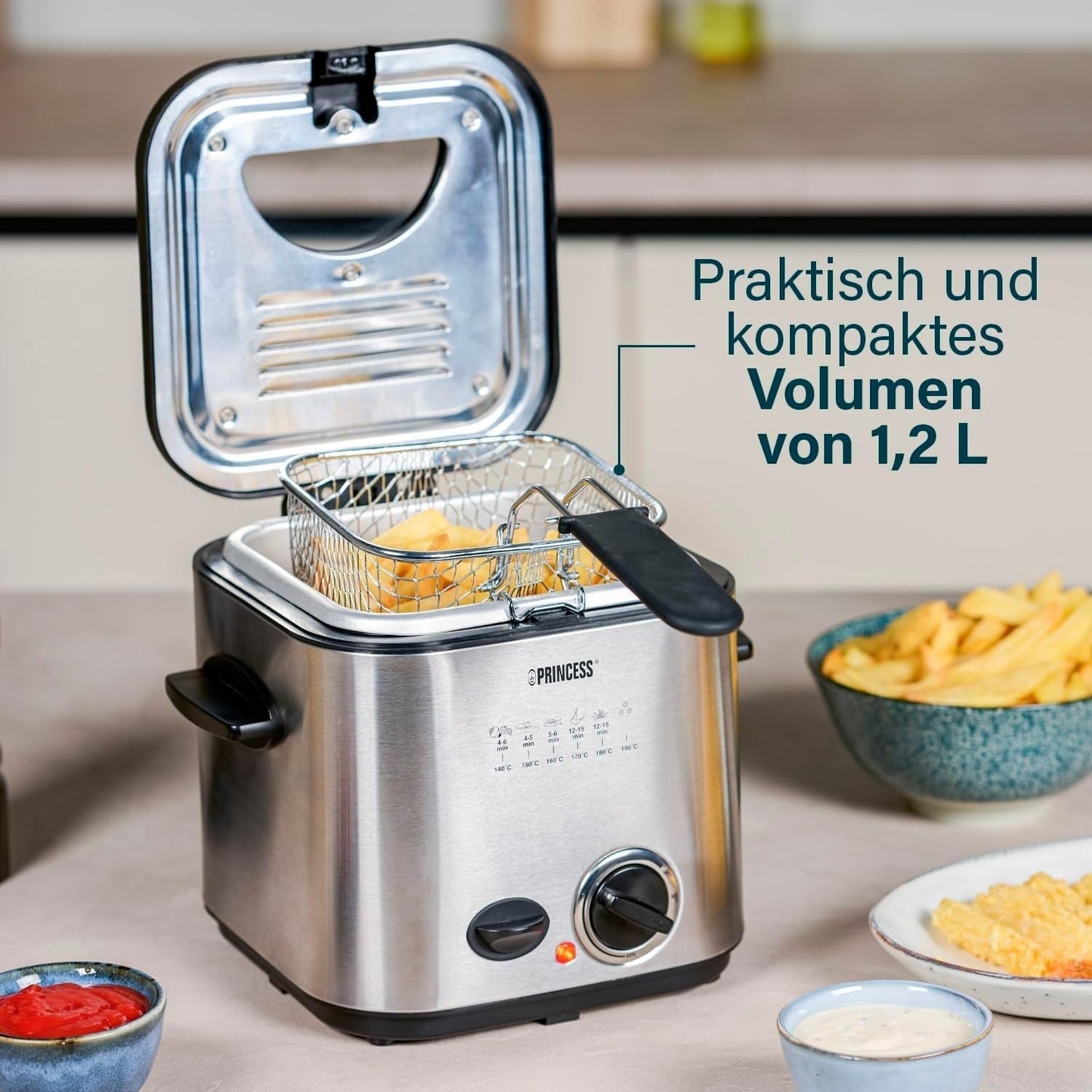 Mini Friteuse à Fondue Princess 182611 - Chauffage Rapide - Filtre à Odeurs - Capacité 1,2 Litre, Argent Électroménager Naty Shop