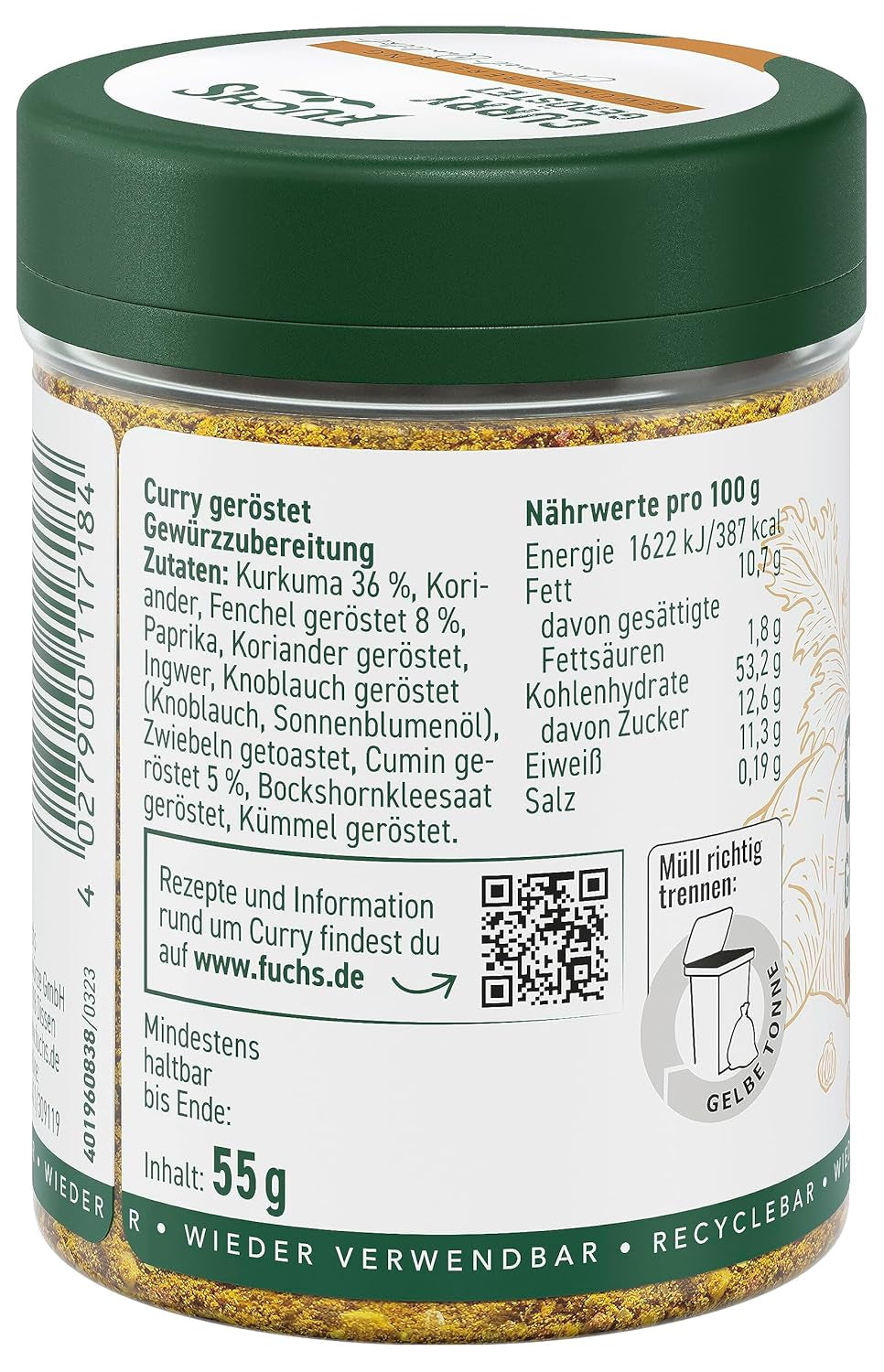 Fuchs Gewürze Curry, rôti, 55 g