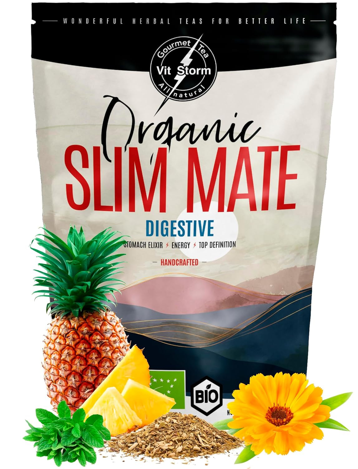 VITSTORM® Slim Tea Cardamome – Thé BIO Yerba Mate – Thé détox et diurétique – 100G
