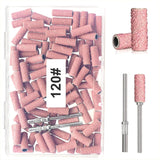 BLESWIN 100 petites bandes abrasives pour forets à ongles, grain fin 240 avec 2 forets de 3 mm, mini bandes abrasives pour polir les ongles naturels et nettoyer les cuticules pour la préparation, rose