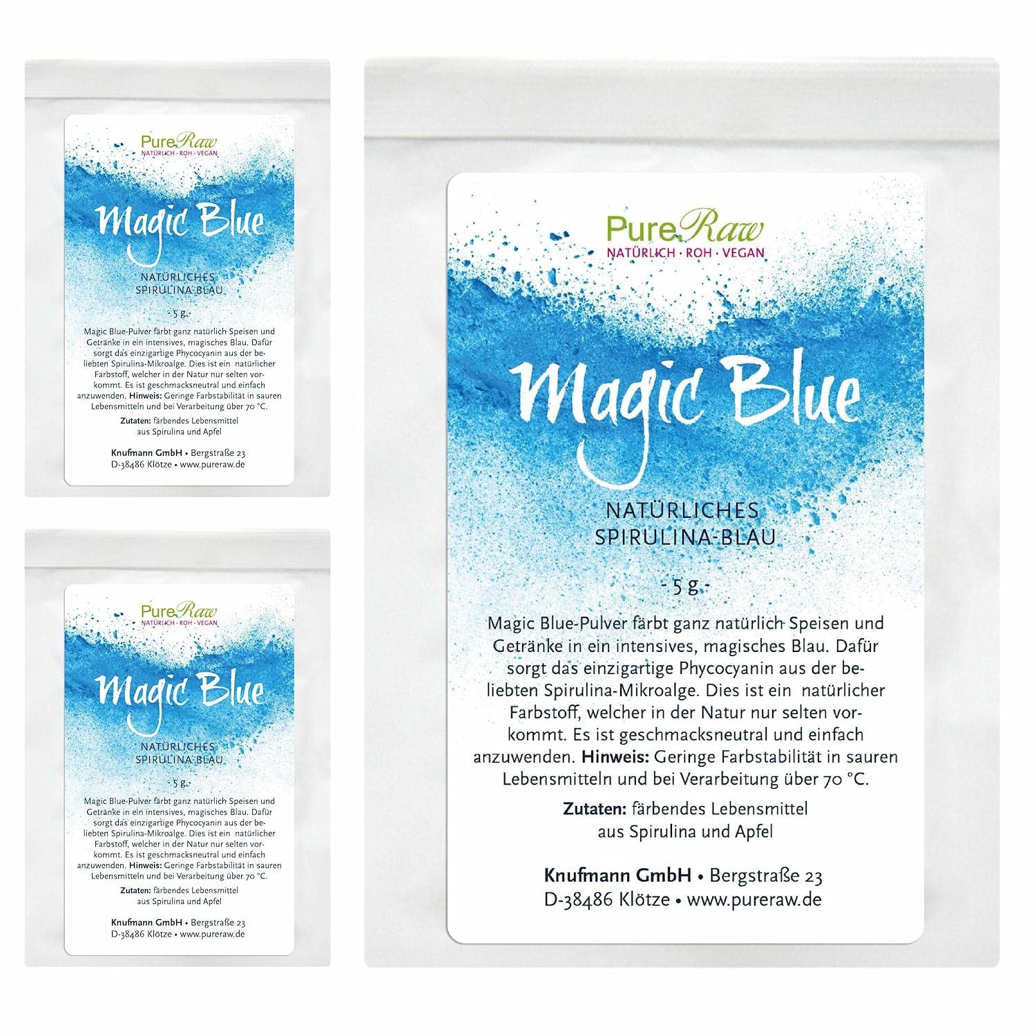 Pretty Pink Natürliche Lebensmittelfarbe Pulver Rosa (Roh Vegan) Pastel Rose Bis Intensiv Rosa-Rot - Essbare Farbe Für Lebensmittel Aus Früchten Und Gemüse - Colorant Alimentaire Naturel | Pureraw 5G Naty Shop 5 G (3Er Pack) Bleu