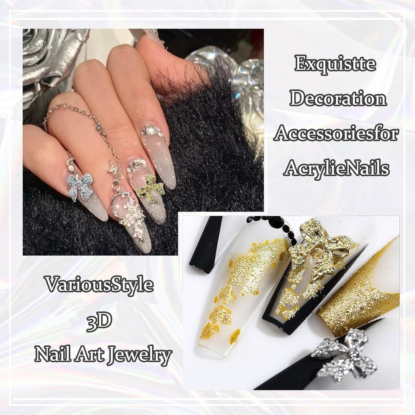 Nœuds à ongles en métal, 30 pièces, nœuds gris or argent, accessoires pour ongles, décorations d'ongles pour femmes et filles, Design Nail Art