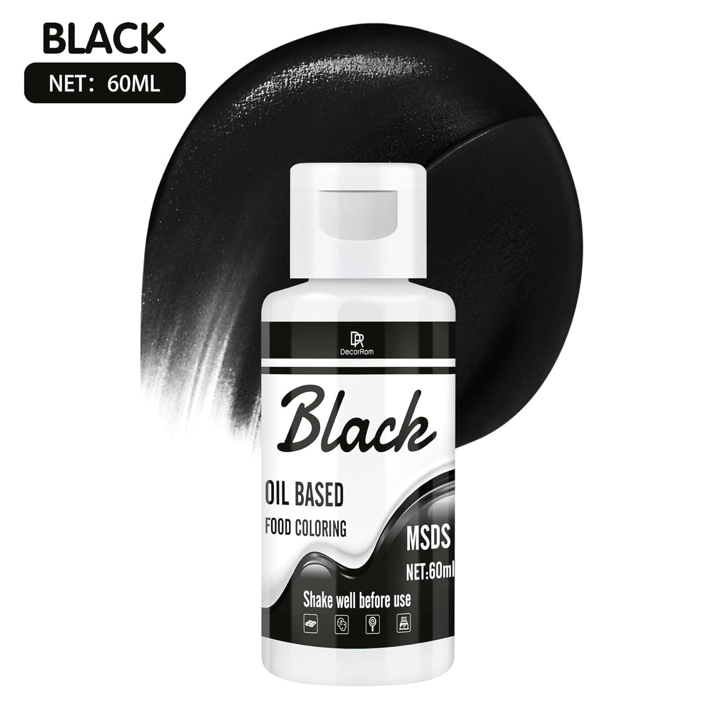 Farines à mélanger pour chocolat - 60Ml Couleurs à base d'huile pour fondant, décoration de gâteaux, dos - Colorant alimentaire doux pour beurre de cacao, crème au beurre, cuisine (noir) Naty Shop