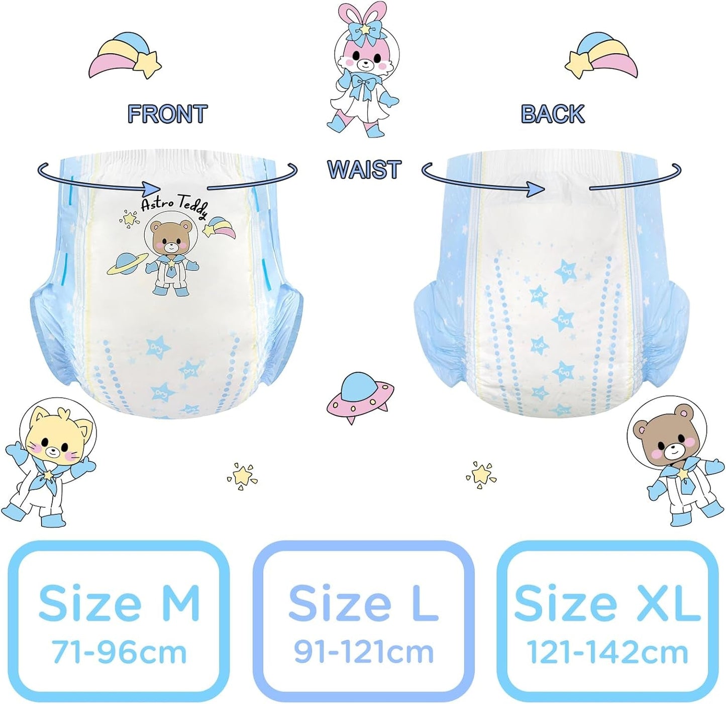 Couches imprimées pour adultes 5500-5800 ml, paquet de 2, assortiment aléatoire de 3 imprimés - Astro Babies (L)