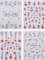 JMEOWIO 3D Nagelsticker Blumen Nail Art Sticker Selbstklebend Nagelaufkleber 5D Stereoskopisch Frühling Sommer Dekoration Nageldesign Zubehör 4 Blatt