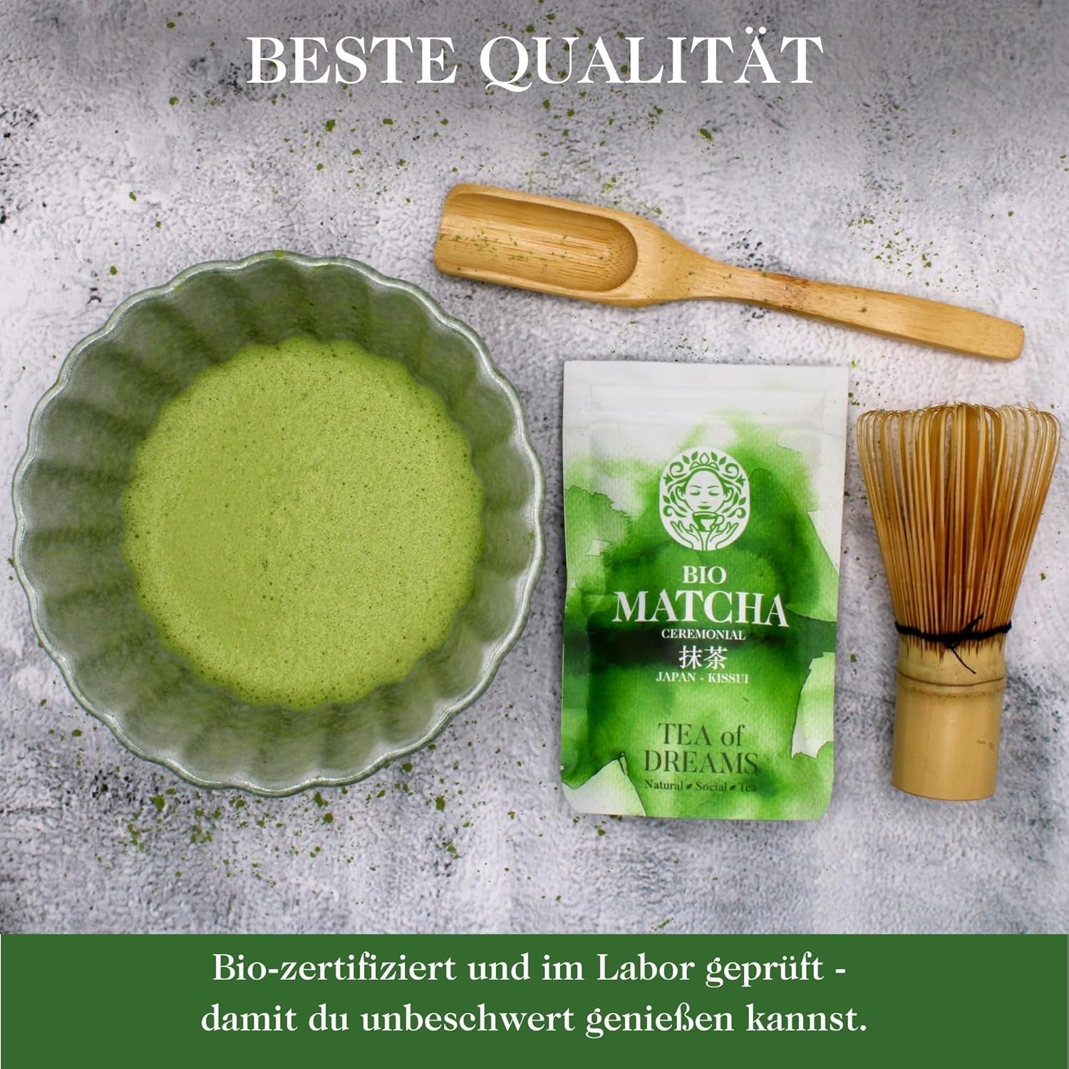 Poudre de Matcha Bio pour Thé et Matcha Latte - Qualité Cérémoniale Premium du Japon - Thé Vert Kissui Original - 30g