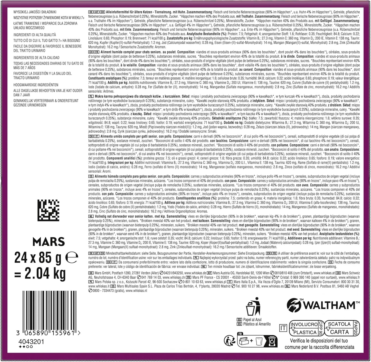 Whiskas 7+ Nourriture humide pour chats Sélection de volaille en sauce 24 x 85 g (2 paquets) - Nourriture humide de haute qualité à partir de 7 ans en 48 sachets de portion