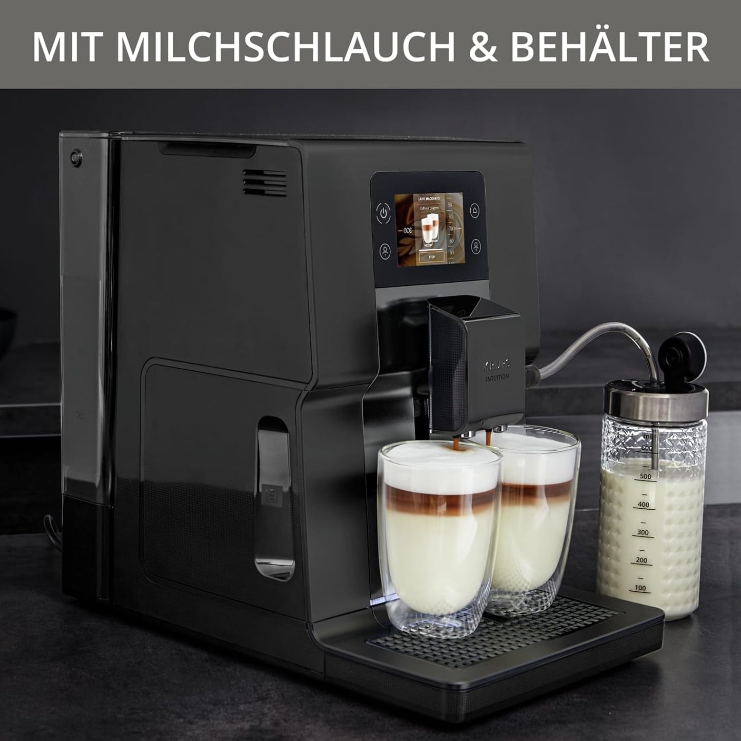 Machine à expresso entièrement automatique Krups Intuition Preference avec fonctionnement semblable à celui d'un smartphone, écran tactile couleur 3,5", technologie Smart Slide, système d'éclairage intuitif, 11 boissons, réservoir à lait, EA873810