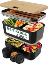 Umami Boîte à lunch pour adultes, 4 couverts et compartiments Boîte à bento empilable étanche, Boîte à lunch pour adultes, Récipient à salade à emporter, Boîte à lunch pique-nique/bureau, Gris anthracite, 1500 ml Naty Shop Boîtes de conservation des aliments en hêtre noir - 1500 ml L - 1500 ml empilables les unes dans les autres