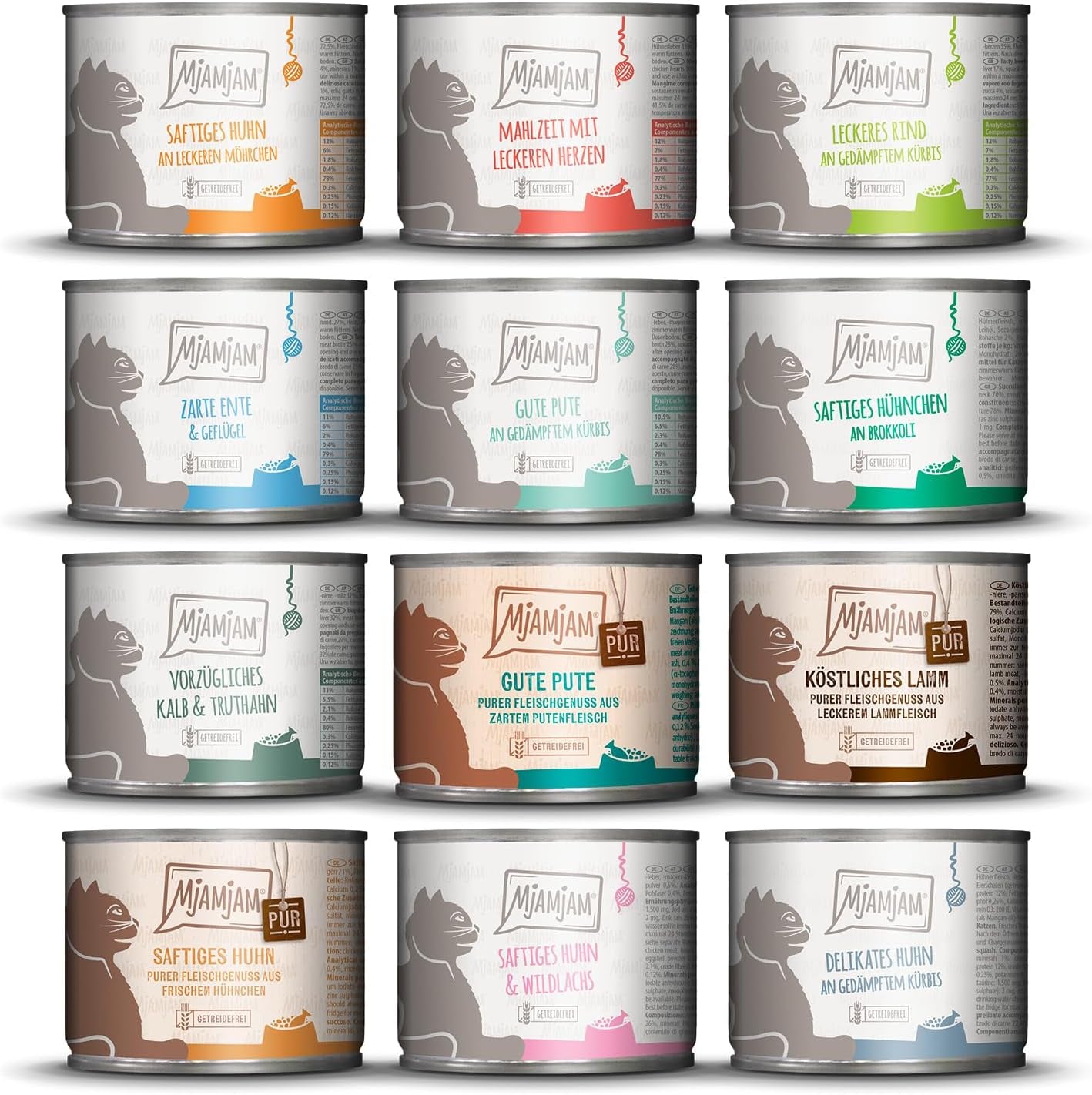 MjAMjAM - Nourriture humide de qualité supérieure pour chats - Boîte délicieuse de 12 paquets (12 x 200 g) sans céréales avec de la viande supplémentaire