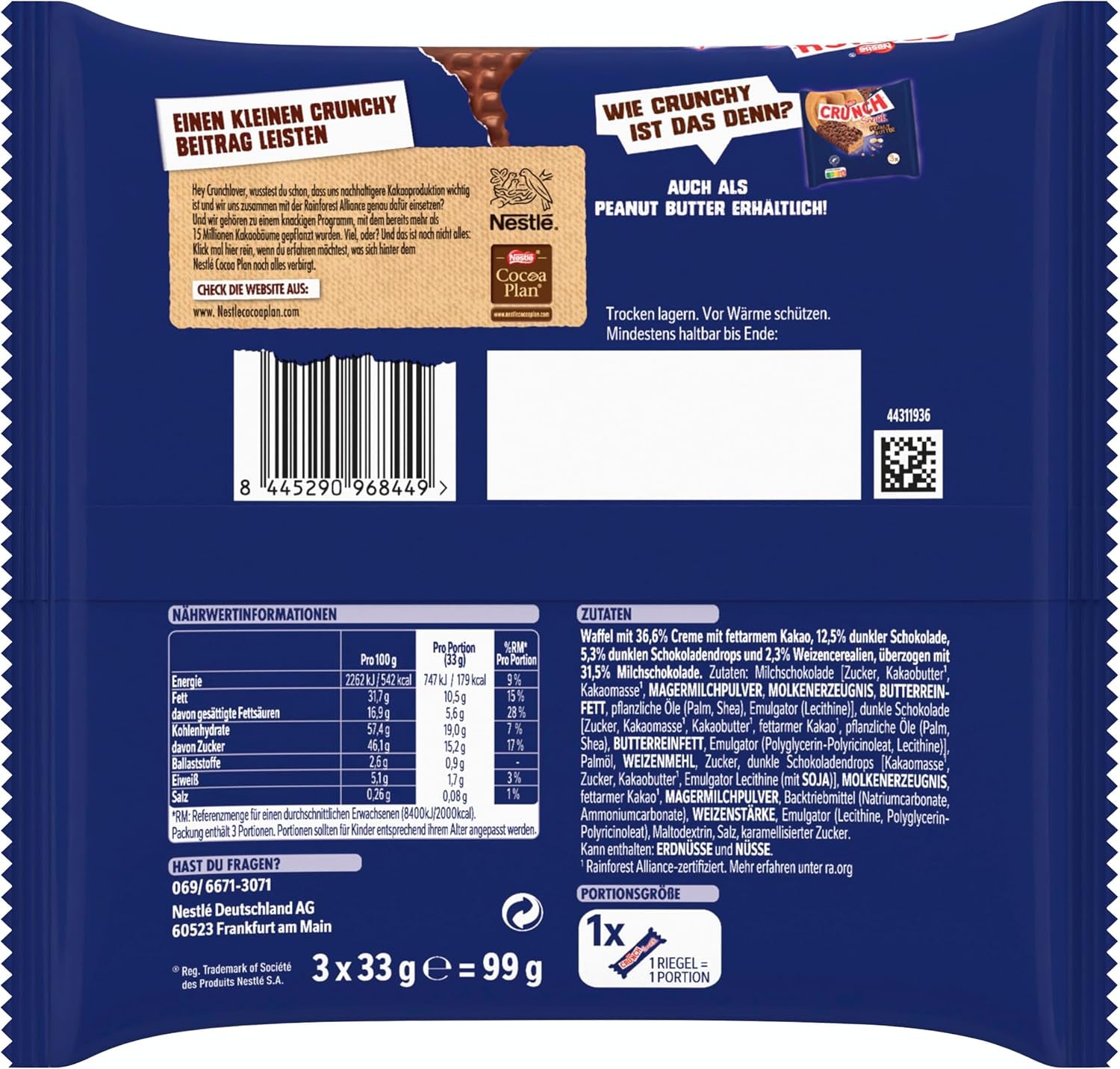 Nestlé Milk Bar Barre de céréales croquantes au chocolat au lait, paquet de 9 (3 x 33 g chacune)
