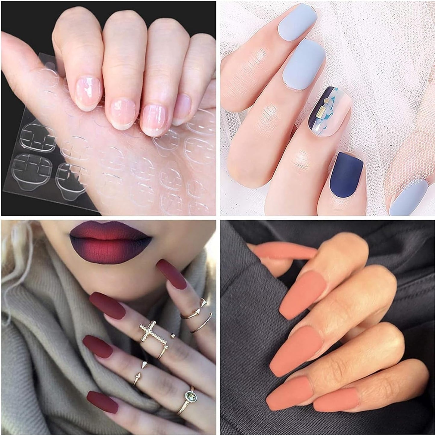 100 pièces modèles de modelage d'art d'ongle auto-adhésifs avec 4 feuilles de tampons adhésifs transparents et 3 limes à ongles accessoires d'extension d'ongles en gel pour ongles artificiels