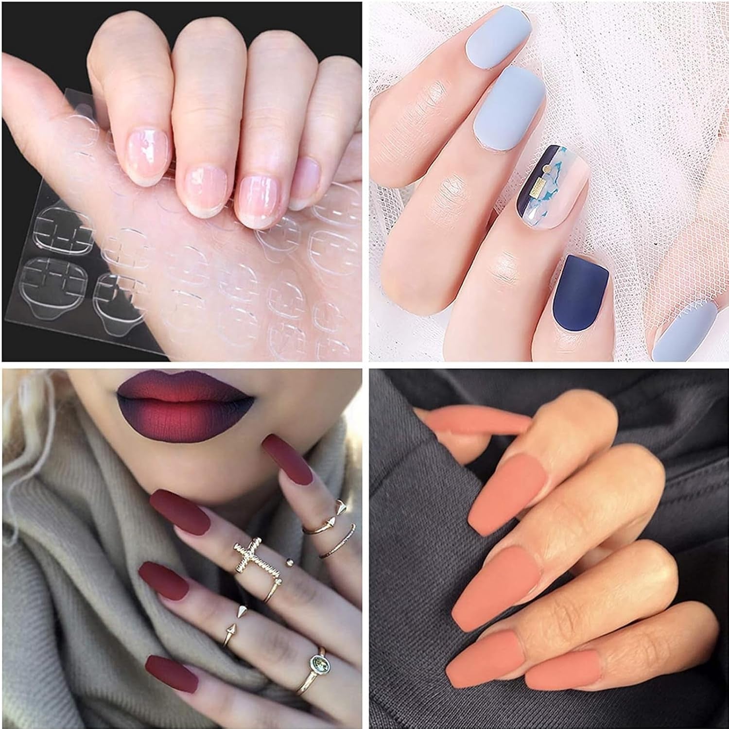 100 pièces modèles de modelage d'art d'ongle auto-adhésifs avec 4 feuilles de tampons adhésifs transparents et 3 limes à ongles accessoires d'extension d'ongles en gel pour ongles artificiels