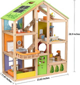 Hape Four Seasons Dollhouse - maison de poupée en bois primée à trois étages avec meubles, accessoires, escaliers coulissants et toit réversible pour toutes les saisons, pour les enfants de 3 ans et plus