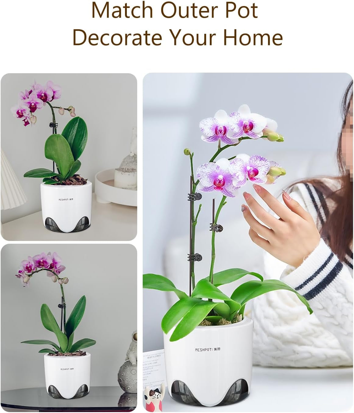 Pot de fleur d'orchidée avec trous de drainage pour la transplantation, excellente circulation de l'air, 2 pièces, plastique double couche, jardinière d'orchidée en céramique, pot de fleur d'orchidée transparent, décoratif