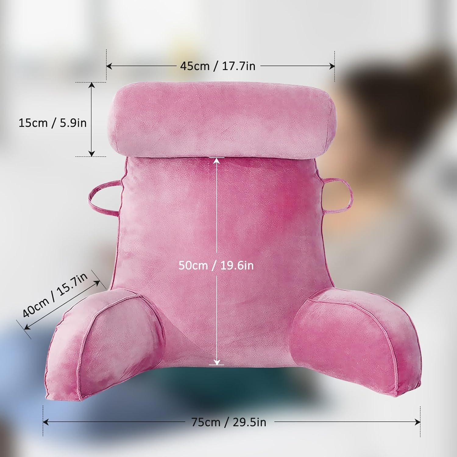Oreiller de lecture XL pour lit et canapé avec tour de cou amovible, oreiller de dos idéal pour adultes avec mousse à mémoire de forme pour lire, travailler, jouer, regarder la télévision, se détendre (rose)