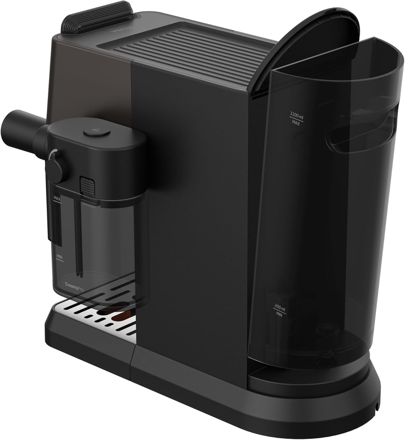 Machine à expresso porte-filtre GRUNDIG KSM 5330 avec réservoir à lait intégré, puissance 1628 W, pression de pompe 15 bar, double buse, écran tactile couleur, BrewSense, CreamyPro, acier inoxydable foncé/noir