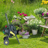 Dévidoir mobile Relaxdays 45 m pour tuyau d'arrosage et de balcon, avec guide-tuyau, 76,5x44x41 cm, gris-jaune