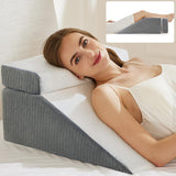 Oreiller de lecture et oreiller élévateur de jambes en plumes, oreiller en mousse à mémoire de forme pour le cou, le dos et les jambes, oreiller amovible multifonctionnel pour lit, canapé, assis, dormir et se reposer, 58x55x28cm