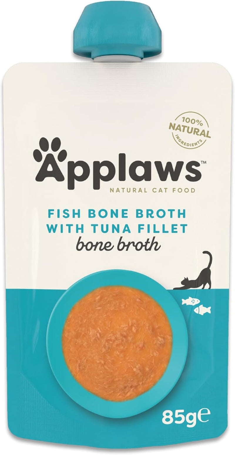 Applaws Nourriture humide 100 % naturelle pour chat – Soupe d'arêtes de poisson au thon, 12 sachets filtrants x 85 g