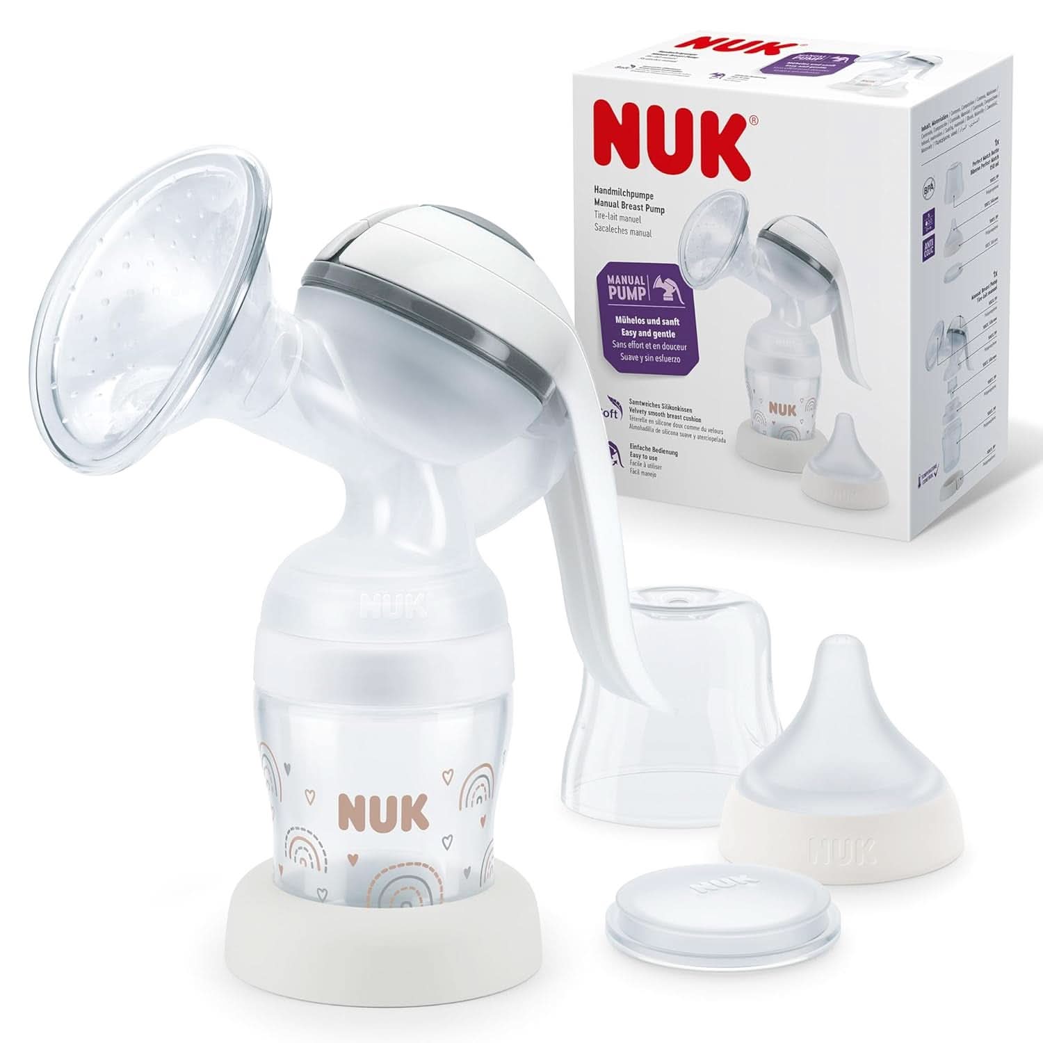 Ensemble tire-lait manuel NUK, oreiller en silicone souple, 2 biberons parfaitement combinés, 150 ml Accessoires d'alimentation et d'allaitement Bebe Naty Shop Handmilchpumpe