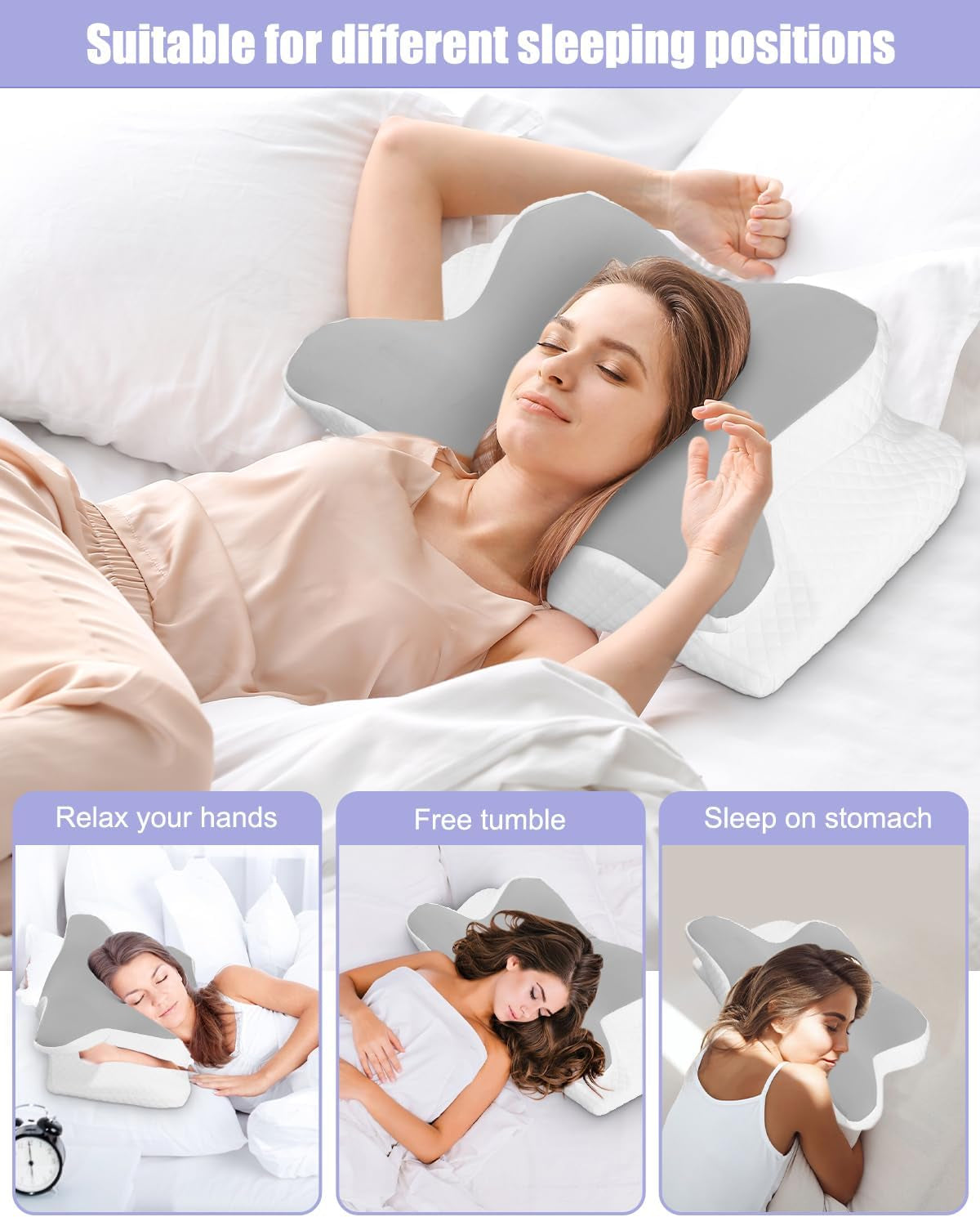 Oreiller cervical, oreiller de soutien latéral, oreiller en mousse à mémoire de forme, oreiller orthopédique, oreiller de soutien cervical ergonomique pour un soutien optimal du dos et du ventre Oreiller de soutien latéral (62 X 41 X 13CM) Oreillers orthopédiques cervicaux Naty Shop