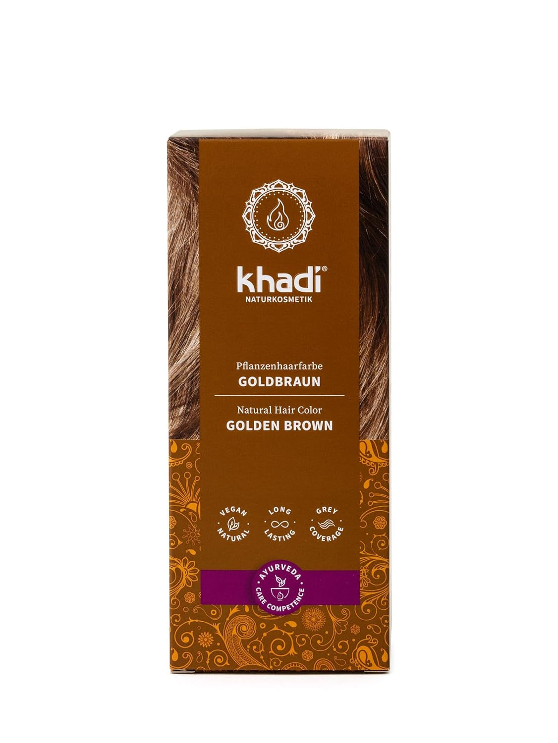 khadi GOLDBRAUN Coloration capillaire à base de plantes Ambre vif à brun doré doux et brillant Coloration capillaire 100 % naturelle à base de plantes Cosmétiques naturels certifiés naturels et végétaliens 100 g Naty Shop Teinture capillaire marron doré 100 g (1 paquet) unique