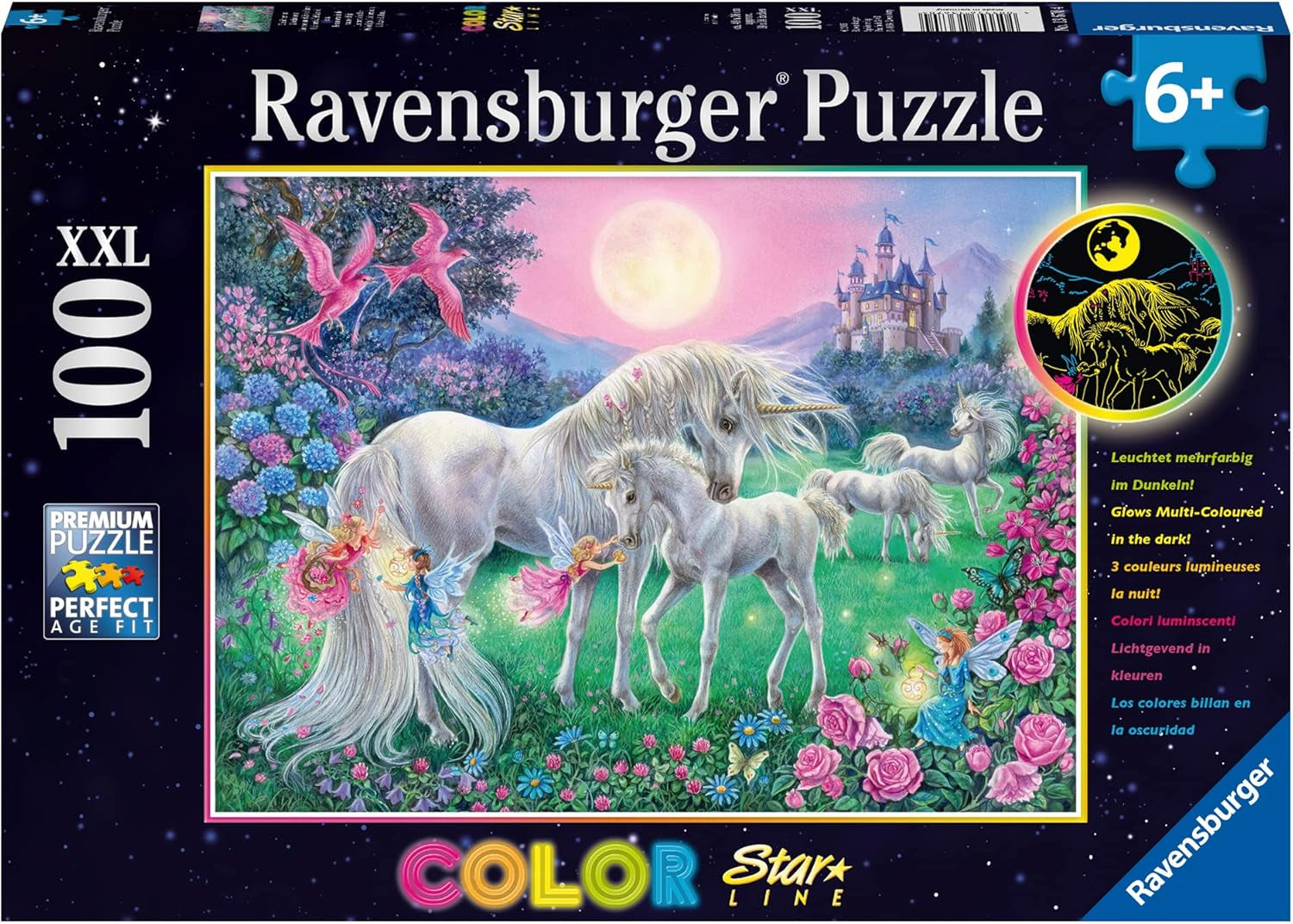 Ravensburger Puzzle pour enfants - 13670 Licornes au clair de lune - Puzzle lumineux licorne pour enfants de 6 ans et plus 100 pièces taille XXL, brille dans le noir Naty Shop Licornes au clair de lune