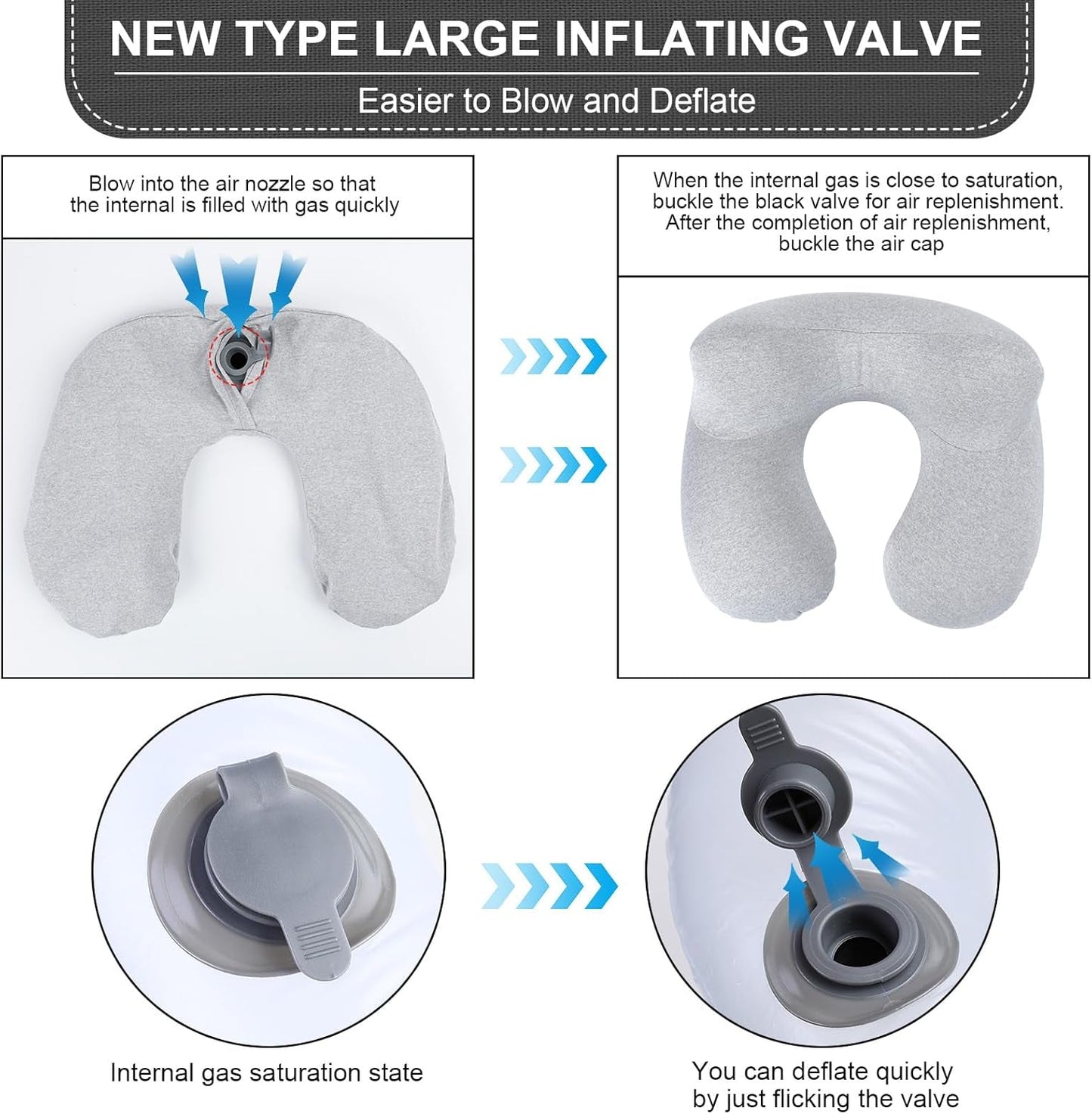 Oreiller cervical gonflable de voyage, oreiller cervical gonflable compact et rapide avec housse de coussin lavable pour les voyages en voiture, avion, train, bureau, famille