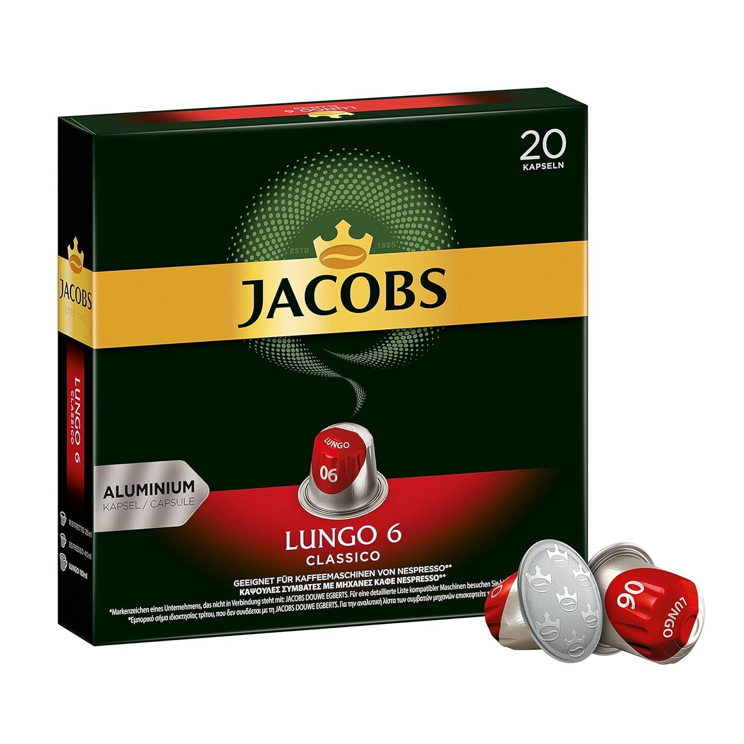 Jacobs Capsules de café Guten Morgen XL Intense - Pack de 10 (10 x 20 tasses) & Capsules de café Lungo Classico, Intensité 6 sur 12, 20 capsules compatibles Nespresso®*, 10 x 20 tasses