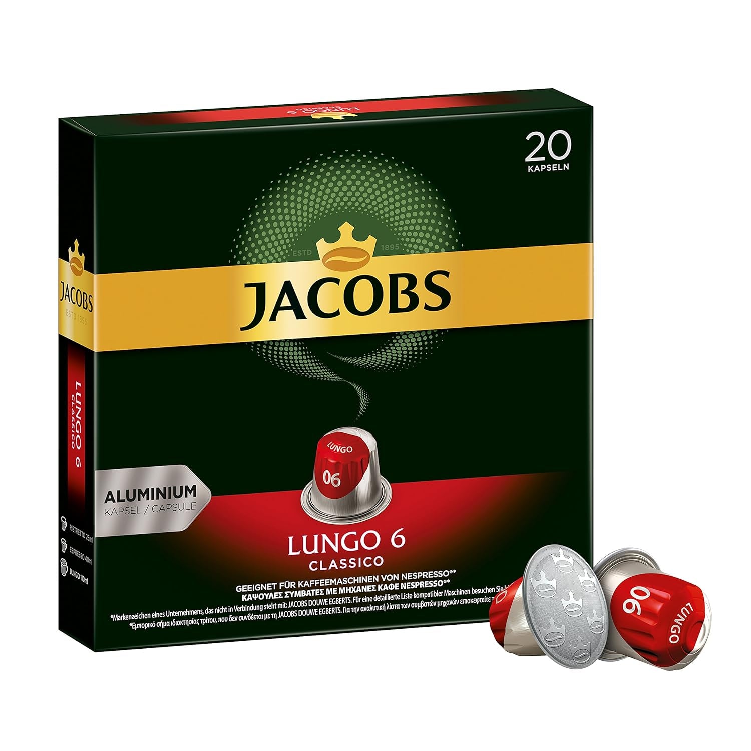 Café expresso Lungo Classico, Intensité 6 sur 12, 10 x 20 cafés & Café café crème crème, 200 cafés compatibles Nespresso, 10er Pack, 10 x 20 cafés, 1040 g