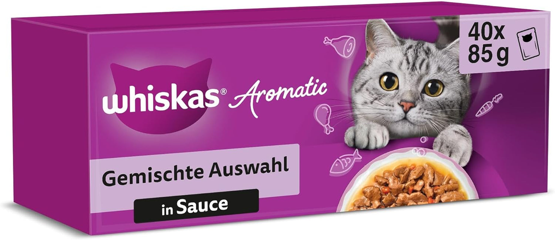 WHISKAS Nourriture humide aromatique pour chat en sauce 40 x 85g Sélection de poissons