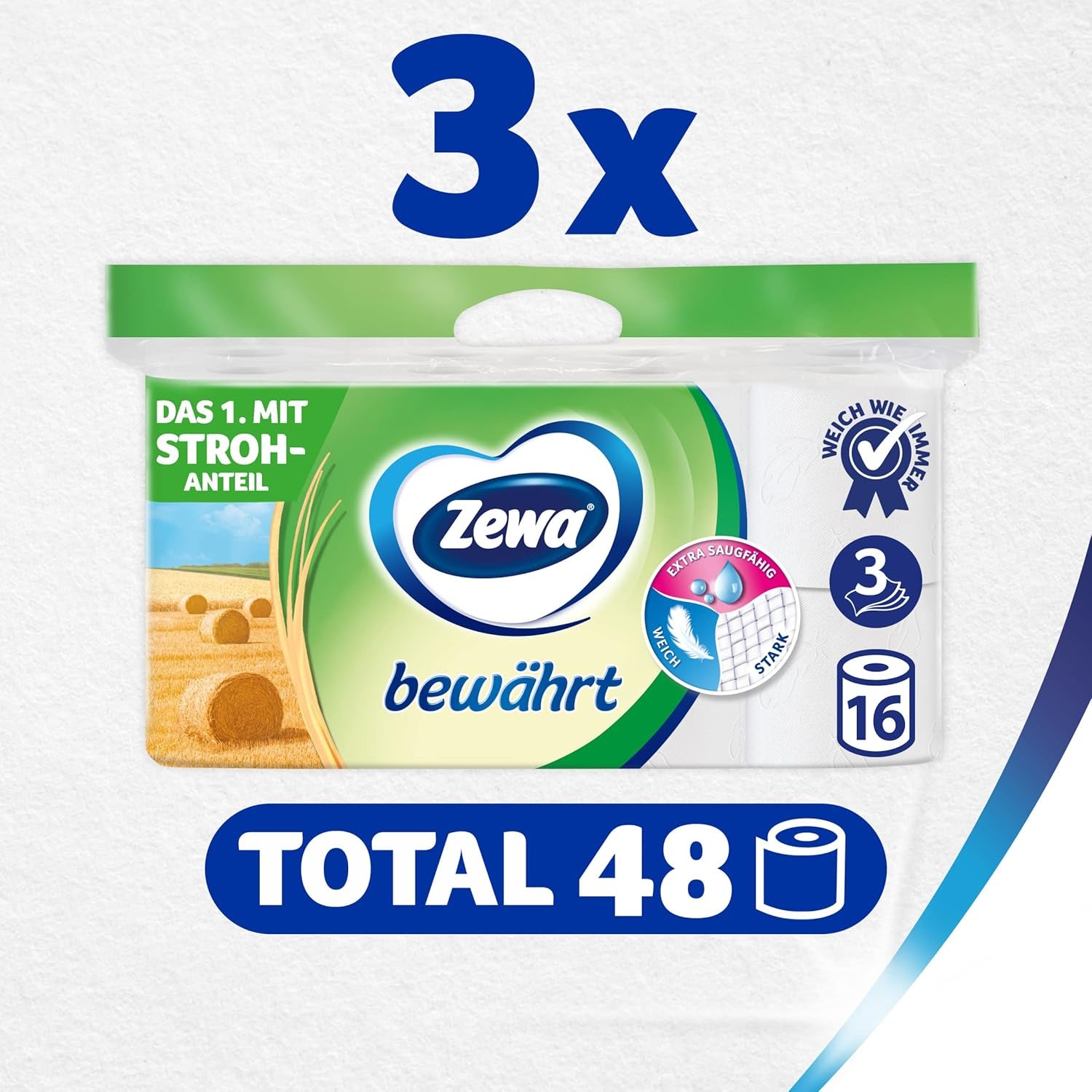 Zewa Proven - 48 rouleaux - Le premier papier toilette contenant de la paille - 3 couches