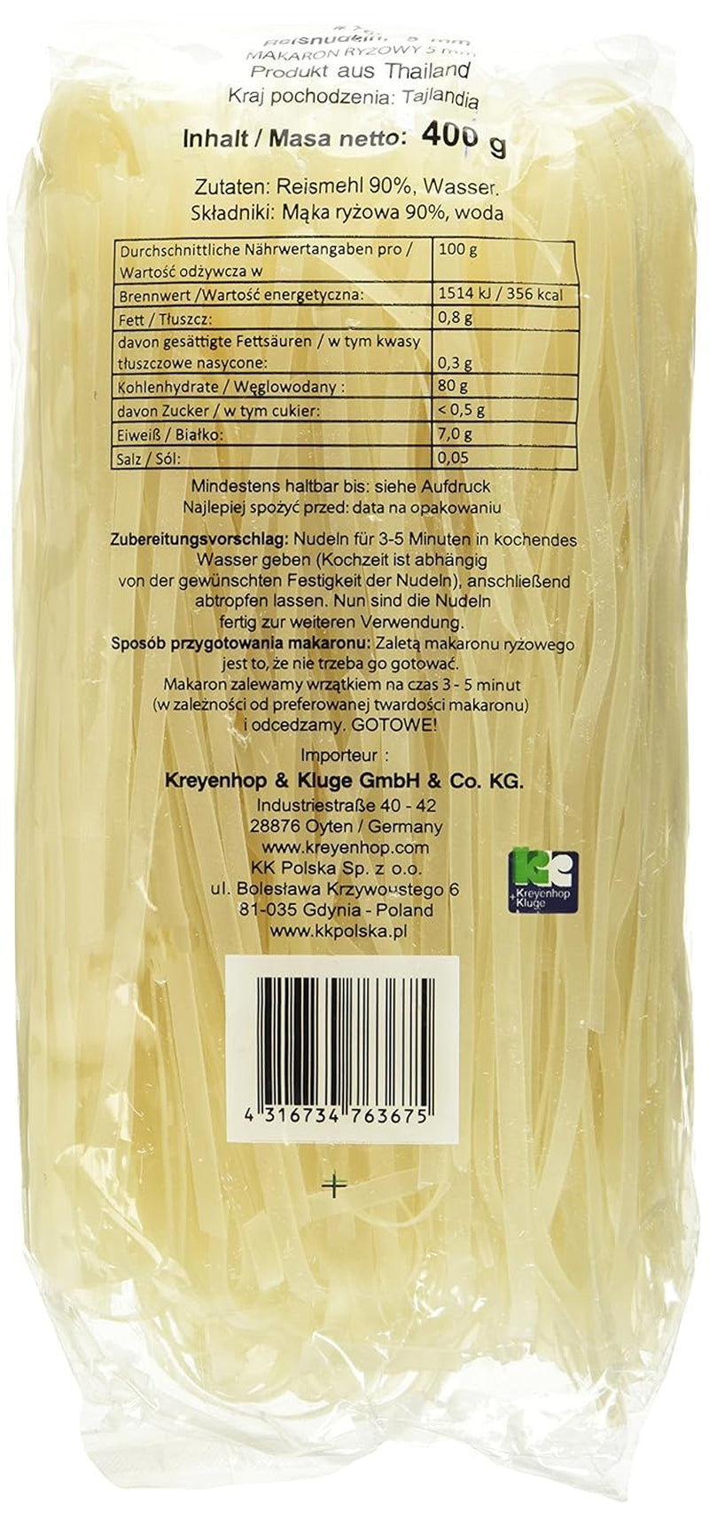 Nouilles de riz - Nouilles thaïlandaises en ruban de riz de 5 mm de large, à base de farine de riz - 17 x 400 g