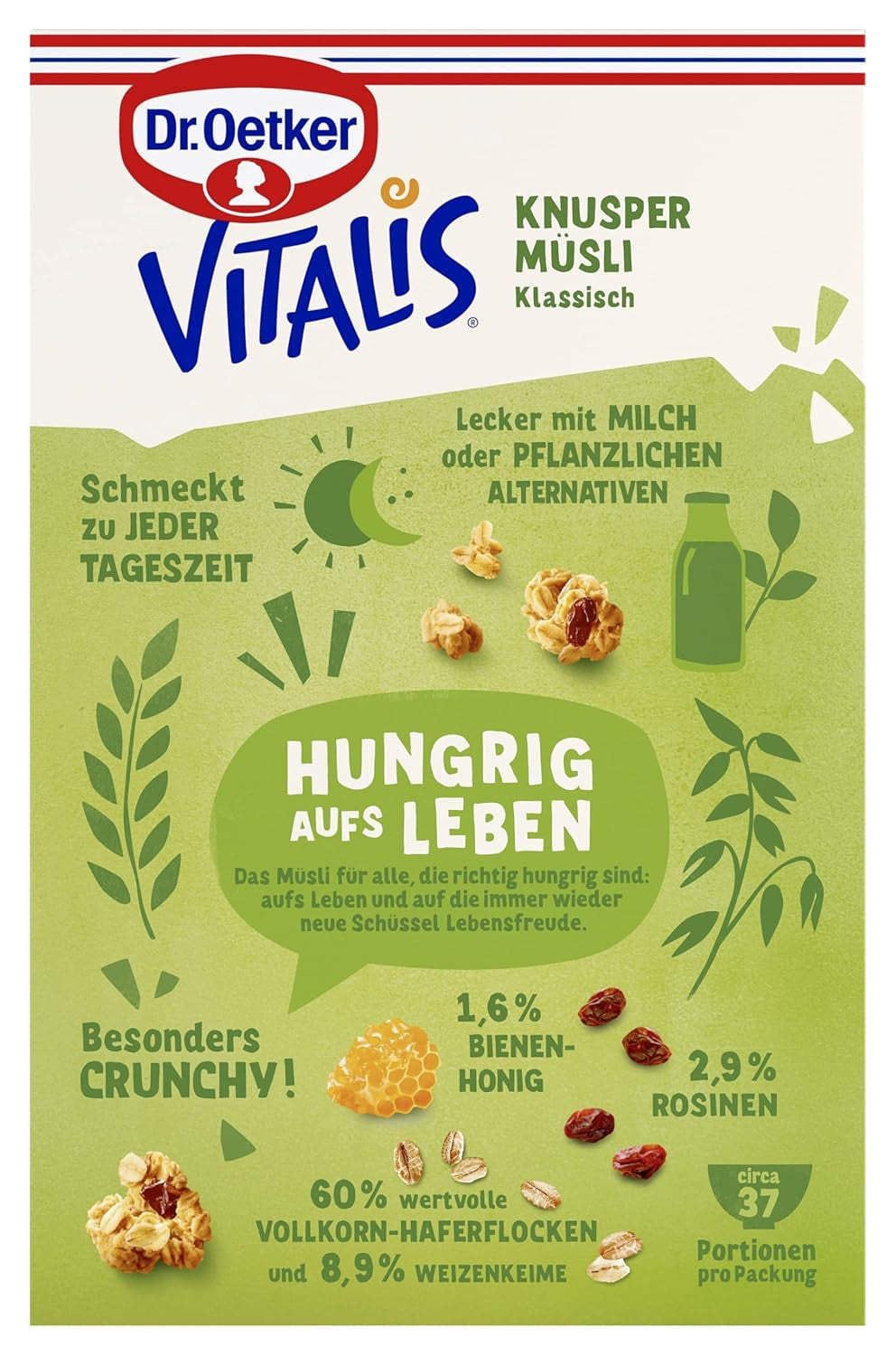 Dr. Oetker Vitalis Classic Crispy Muesli : Grand paquet de muesli croustillant pour petit-déjeuner aux raisins secs, 1 paquet, 1,5 kg