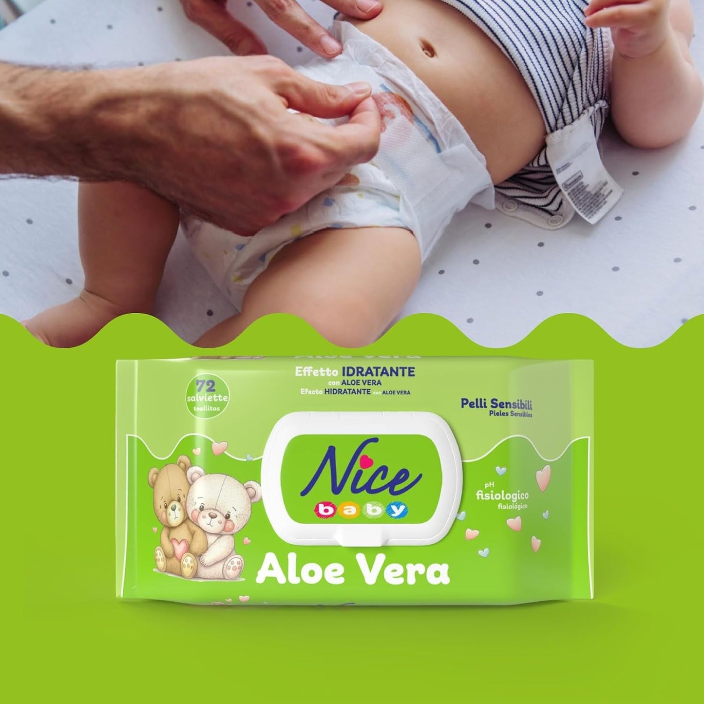 Lingettes nettoyantes pour enfants et bébés - à l'aloe vera et à l'huile d'argan - testées dermatologiquement - pH physiologique - format maxi : paquet de 72 lingettes - Nice