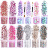 HOWAF 12 boîtes de pinceaux à paillettes pour le visage et le corps, maquillage à paillettes pour les yeux, les lèvres, les cheveux, décoration du corps, Halloween, Noël, festival, mascarade, accessoires de maquillage