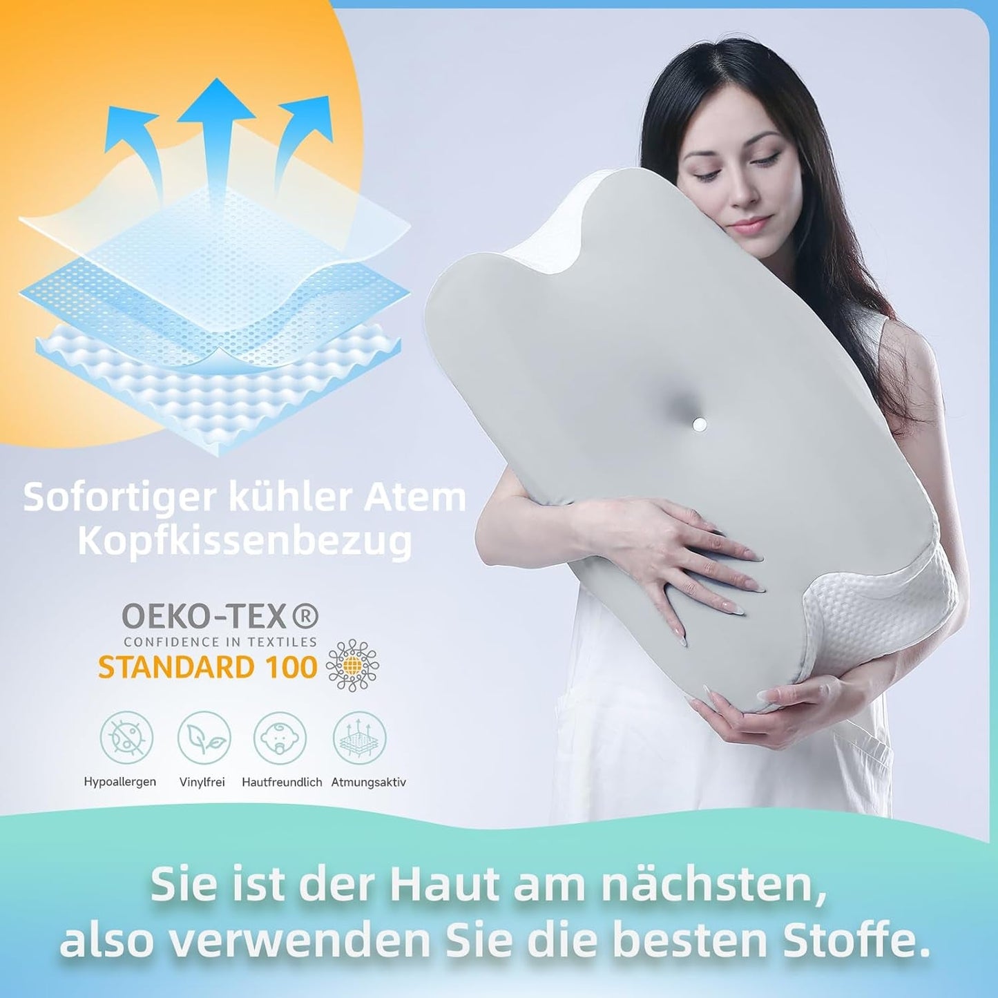 RUMMY Oreiller ergonomique en mousse à mémoire de forme avec housse amovible et lavable pour dormeurs sur le côté et sur le ventre (gris) Oreillers orthopédiques cervicaux Naty Shop