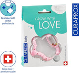 Anneau de dentition Curaprox pour bébés - Pour tout-petits 0-24 mois/Soulage la douleur dentaire et favorise les compétences motrices | Sans BPA, Rose, avec brosse à dents d'entraînement/Fabriqué en Suisse