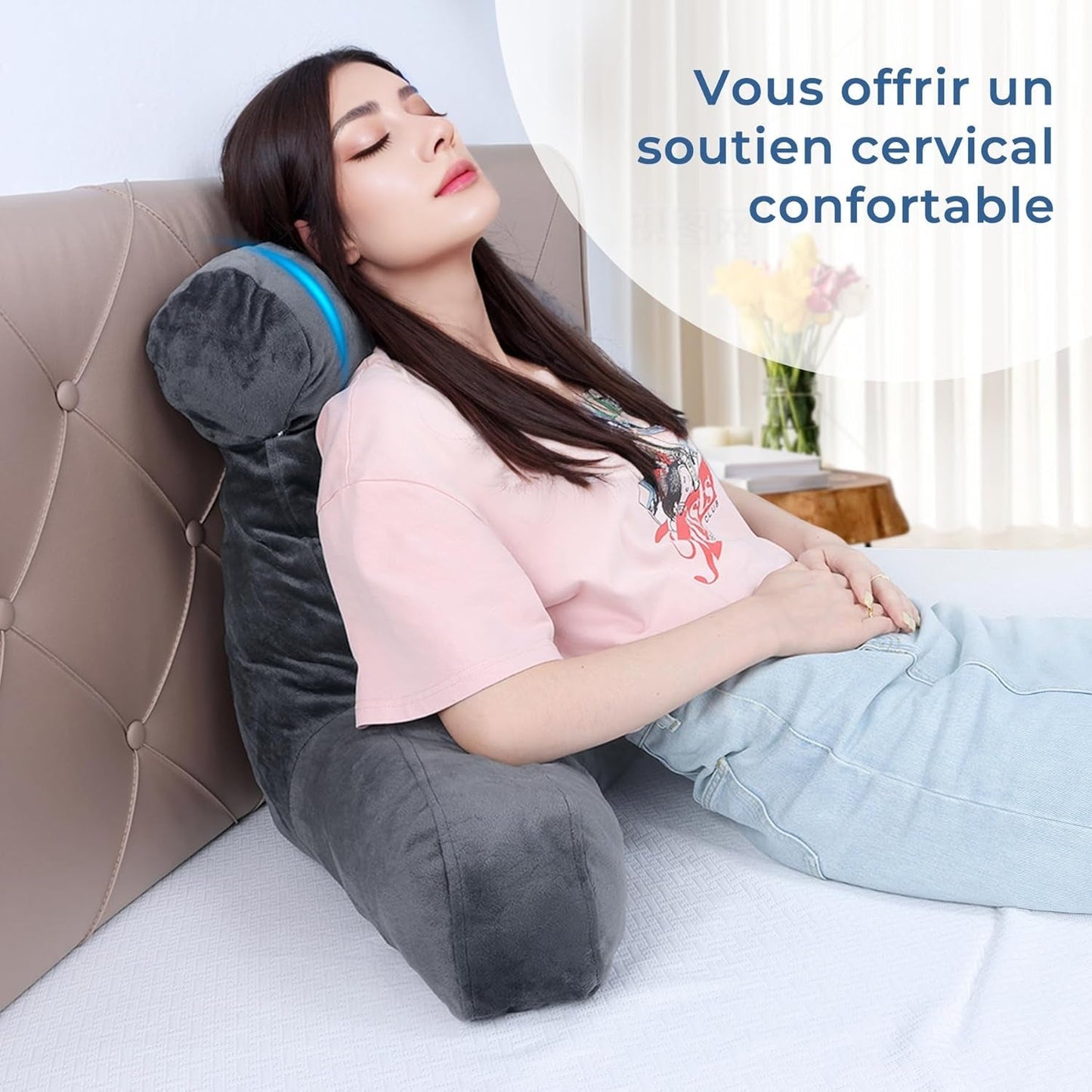 INFANZIA Oreiller de lecture ergonomique avec accoudoirs, dossier en mousse à mémoire de forme, gris, M