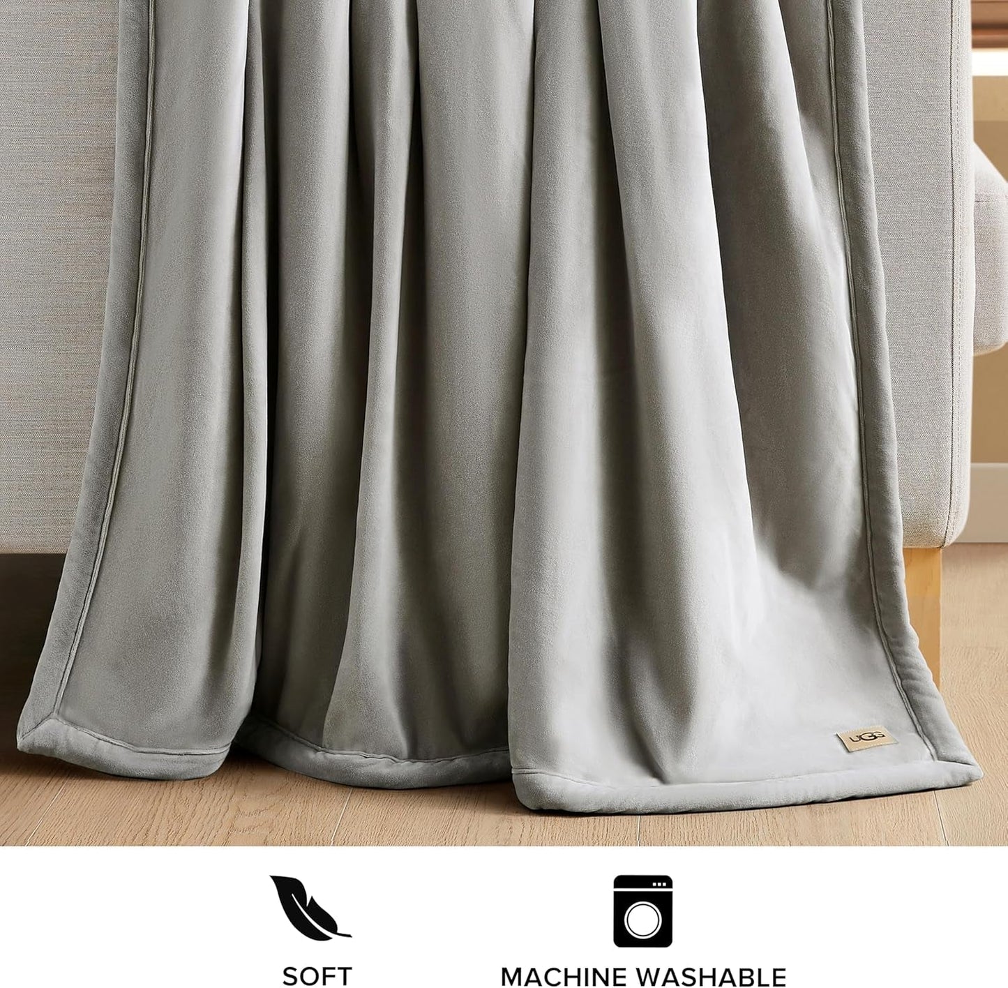 UGG 01465 Bliss Sherpa Couverture entièrement réversible pour canapé ou lit Lavable en machine Facile d'entretien Couverture de luxe surdimensionnée en peluche douce 178 x 127 cm Seal Naty Shop Couettes et couettes