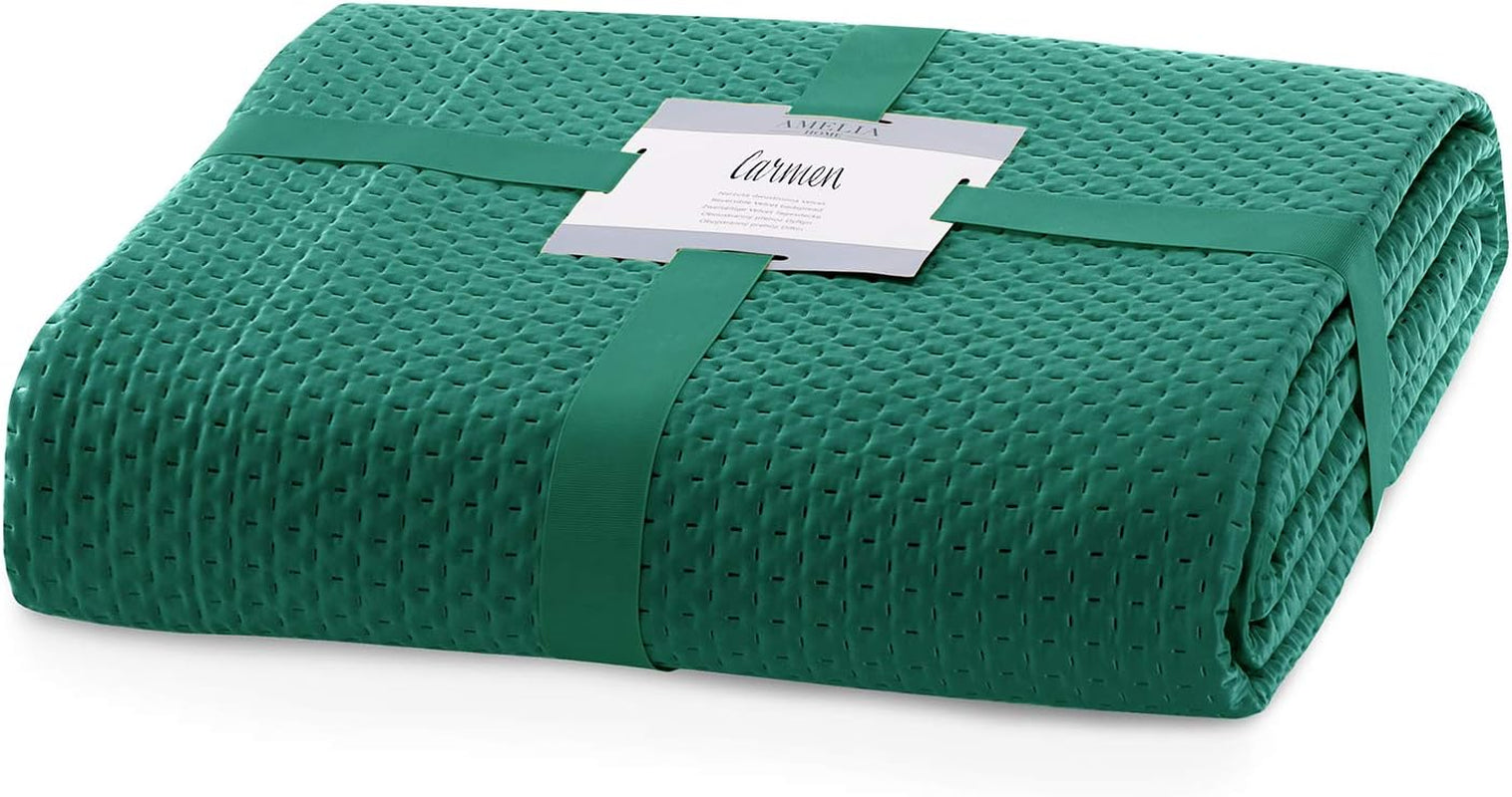 Ameliahome couvre-lit 200X220 Cm couvre-lit vert foncé avec deux côtés en relief Mat Satin Carmen Lits et Couvertures Besuche den AmeliaHome-Store