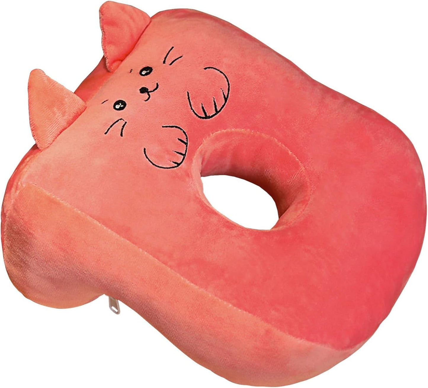 Naty Shop Oreiller orthopédique cervical en coton à mémoire de forme pour le bureau, mignon, avec trou d'oreille, oreiller doux pour dormir sur le côté, pour femmes, filles et enfants (chaton gris)