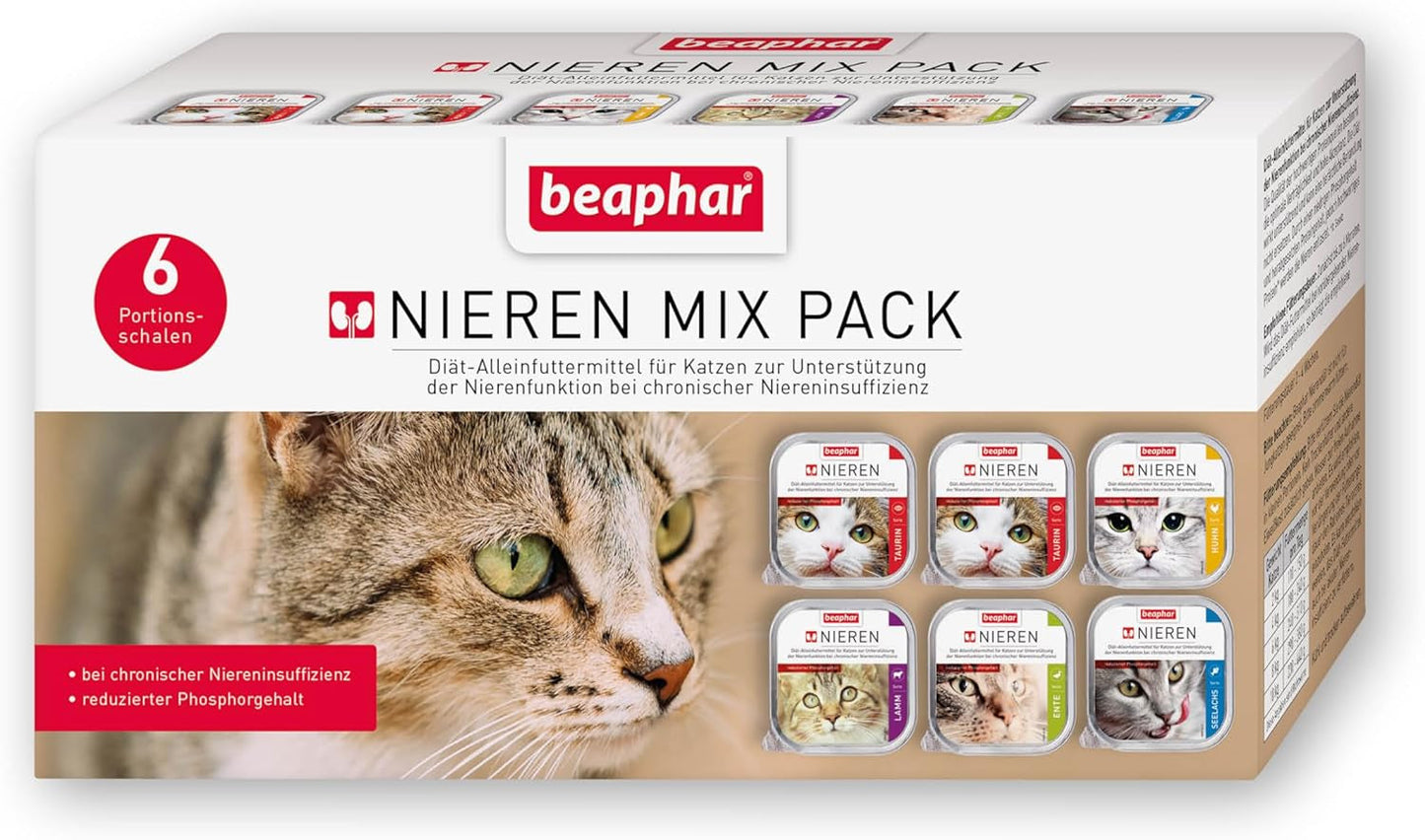 BEAPHAR – Renal Diet Mixed Package – Aliment complet pour chats souffrant d'insuffisance rénale chronique – Pour soutenir la fonction rénale – 6 x 100 g