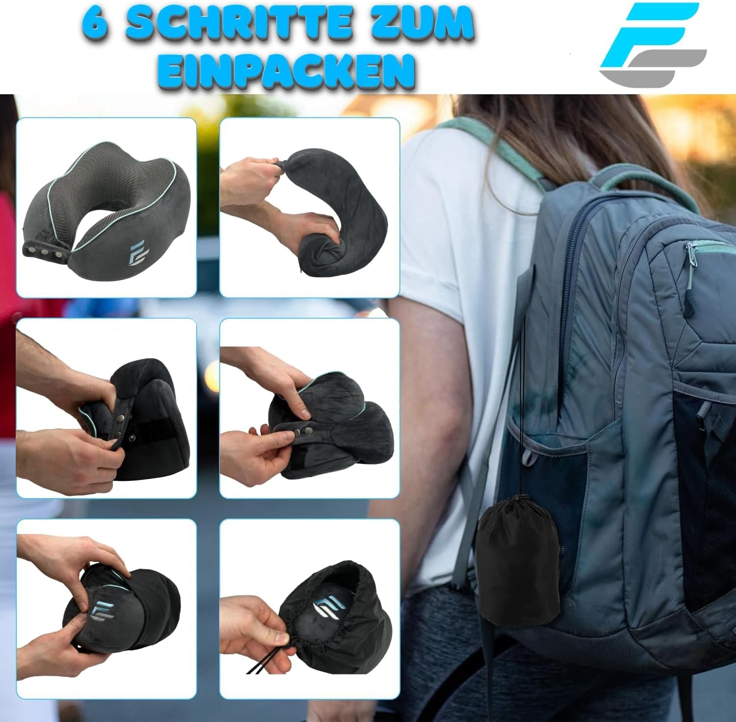 Oreiller cervical d'avion Flagshipper - oreiller cervical pour adulte - oreiller cervical de voiture - oreiller de voyage en mousse à mémoire de forme - lavable avec dos étroit (velours doux et respirant) - réglable, gris Naty Shop Oreillers orthopédiques cervicaux