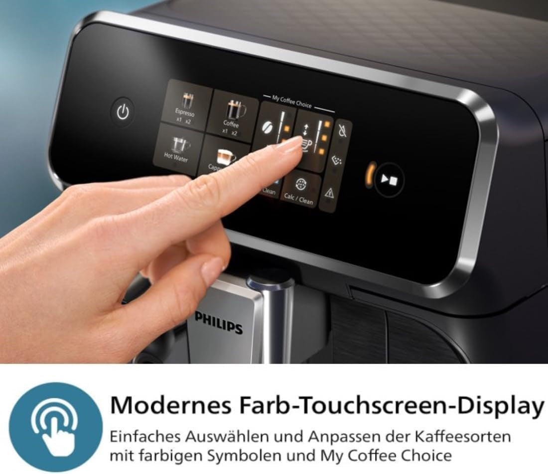 Machine à expresso automatique PHILIPS série 2300 - 4 boissons, écran tactile couleur moderne, système de préparation de lait LatteGo, SilentBrew, moulin 100% céramique, filtre AquaClean. Noir mat (EP2330/10)