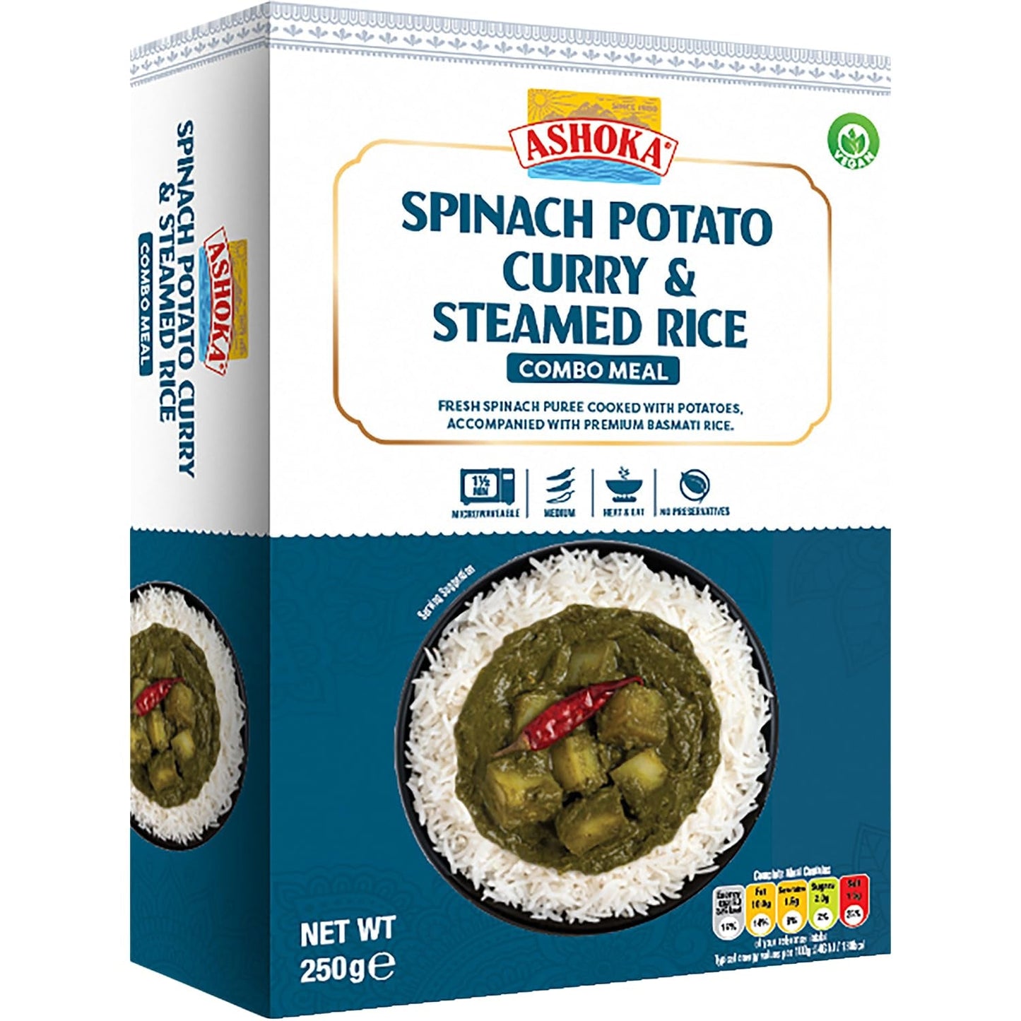 ASHOKA - Curry instantané aux épinards, pommes de terre et riz - (1 x 250 g)