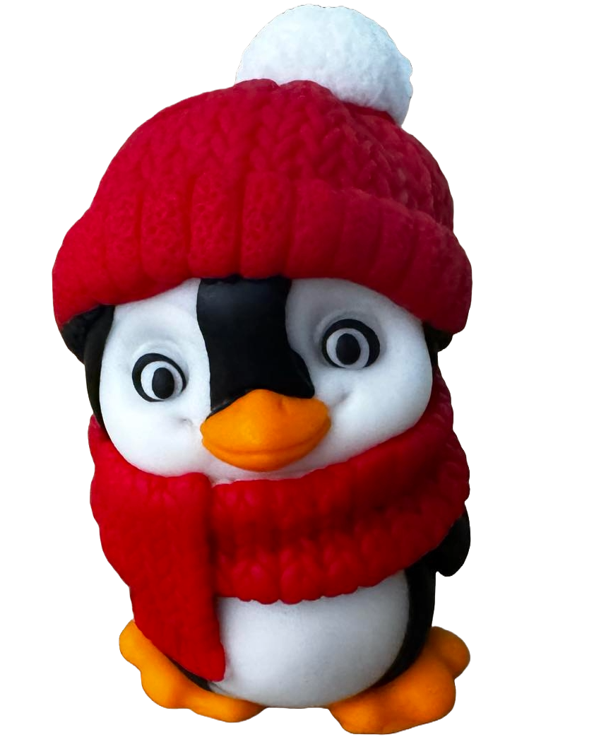 Décoration comestible en pâte à sucre, Pingouin avec écharpe et chapeau rouge Décorations en Pâte à Sucre Naty Shop